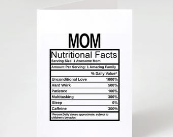 Tarjeta de felicitación para mamá con información nutricional / Tarjeta divertida para el Día de la Madre / Regalo de cumpleaños para mamá de parte de los niños