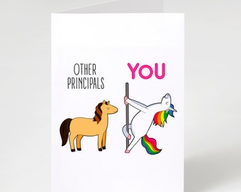 School Principal Birthday Card, Funny Unicorn Gift