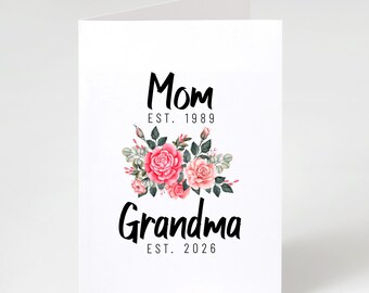 Grandma Est 2026 Card, New Grandmother Birthday Card, Baby Announcement Folding Card, Baby Reveal Greeting Card
