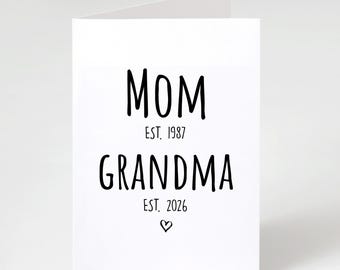 Personalized New Grandma Card, First Mothers Day Card, New Grandmother Greeting Card, Baby Reveal Folding Card