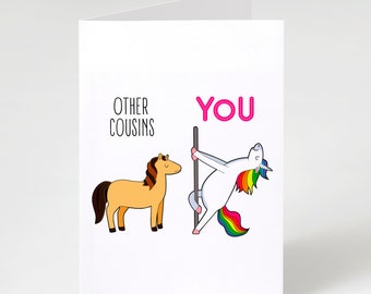 Funny Cousin Card, Cousin Birthday Card, Cousin Birthday Gift, Unicorn Folding Card, Cousin Gift, Unicorn Card