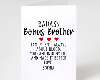 Personalized Bonus Brother Card, Step Brother Birthday Card, Brother In Law Wedding Gift, Best Brother Greeting Card
