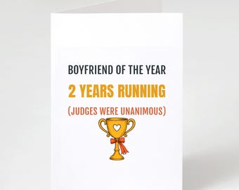 Funny 2 Year Anniversary Card For Boyfriend, Boyfriend Of The Year Card, Second Anniversary Gift For Him