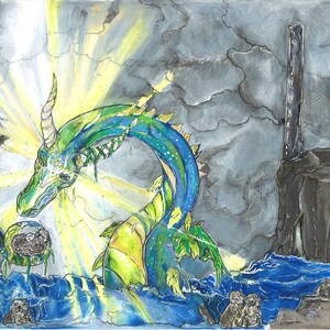 Night of Otters and Dragons Fantasy Print