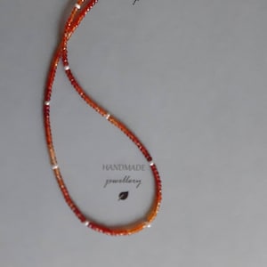 Spessartine Garnet Necklace/Beaded Necklace/Dainty Genuine Spessartine Necklace/Garnet  and Pearl Necklace/Freshwater Pearl Necklace