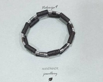 Lava and Hematite  beadet bracelet