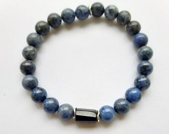 Natuurlijke blauwe Dumortieriet kralen armband voor mannen /Black Toermalijn armband/Stretch armband/edelsteen kralen armband/