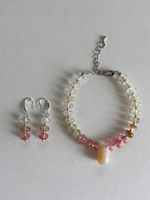 Boucles D'oreilles Argent 925 Avec Tourmaline Watermelon Fleur Rose - Dormeuses - Neuf Sans Emballage