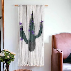 Cactus muurdecoratie/gordijnen macramé/moderne textielkunst/geweven muurdecoratie/Boho Home/wandkunst wandtapijten/Groene cactus/boho decoratie