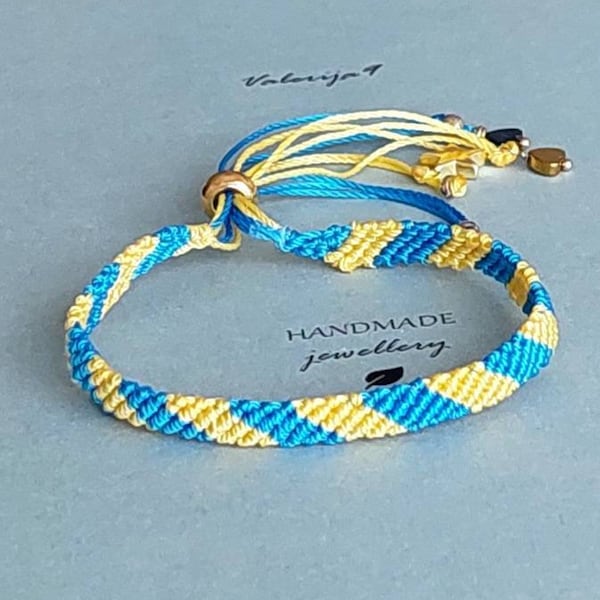 Macrame beaded bracelet, Hematite Star stones bracelet ,Friendship bracelet,Yellow and Blue bracelet,Macrame bracelet,Ukraine flag bracelet