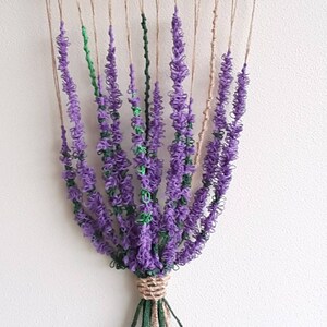 Lavender Flower Hand Knotted Wall Hanger /Handmade Home Decoration/Lavender Bouquet/House Plant /Macrame Lavender/Provencal style/ image 4