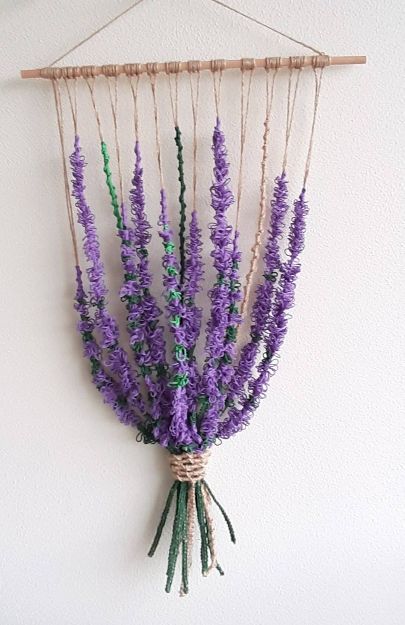 Lavender Flower Hand Knotted Wall Hanger /Handmade Home Decoration/Lavender Bouquet/House Plant /Macrame Lavender/Provencal style/ image 4