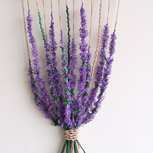 Lavender Flower Hand Knotted Wall Hanger /Handmade Home Decoration/Lavender Bouquet/House Plant /Macrame Lavender/Provencal style/ image 2