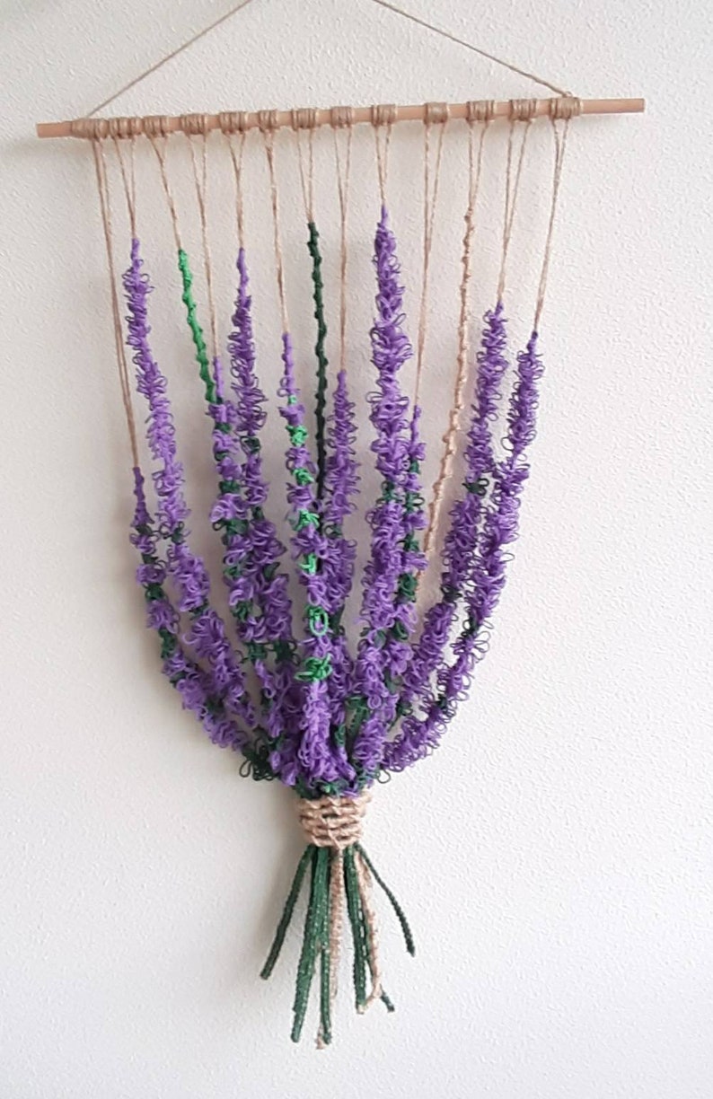 Lavender Flower Hand Knotted Wall Hanger /Handmade Home Decoration/Lavender Bouquet/House Plant /Macrame Lavender/Provencal style/ image 2