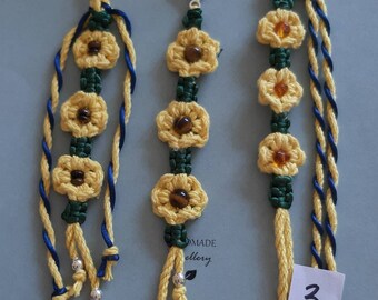 Macrame Sunflower/Car accessory/Keychain and Tiger beads/Keychain and Amber/Ukraine Flag color/Gift idea/ Keychain flower /Handmade keychain