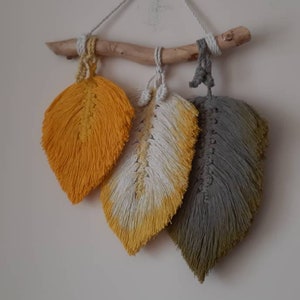 Macrame leaf /Wall Hanging/ Macrame Leaves/Tapestry/ Wall Art/Bohemian/Grey and Yellow leaves/Yellow macrame