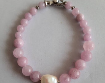 Kunzit und Perlenarmband/eventuelle Heilung Schmuck/Naturstein Kunzit Kristall Armband/