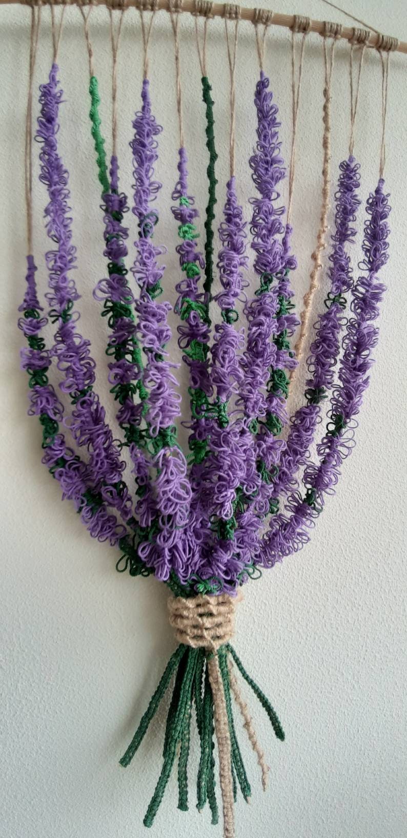 Lavender Flower Hand Knotted Wall Hanger /Handmade Home Decoration/Lavender Bouquet/House Plant /Macrame Lavender/Provencal style/ image 3