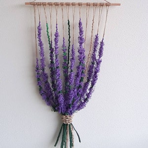 Lavender Flower Hand Knotted Wall Hanger /Handmade Home Decoration/Lavender Bouquet/House Plant /Macrame Lavender/Provencal style/ image 1