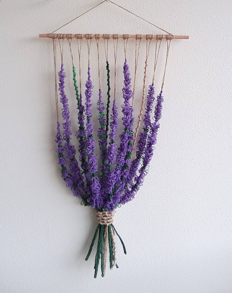 Lavender Flower Hand Knotted Wall Hanger /Handmade Home Decoration/Lavender Bouquet/House Plant /Macrame Lavender/Provencal style/ image 1