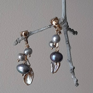Perle Clips Ohrringe/Süßwasser Perle Clips Ohrringe/Blatt Perle Ohrringe/