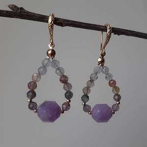 Ametyst Earrings/Handmade Earrings Amethyst/ Natural Stone Amethyst/ Faceted Amethyst/ Cacoxenite Faceted/GIft