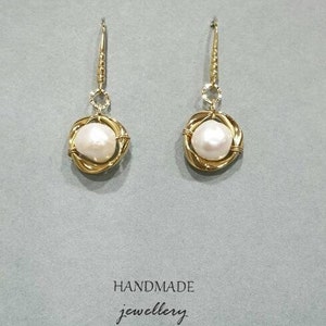 Natural Freshwater Pearl Earrings|Baroque Pearl Earrings |White Pearl|Gold plated|Vintage Pearl Earrings| Dangle earrings