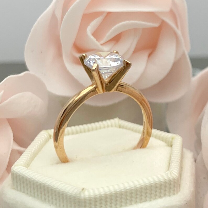 Round Cut 1.50Ct Simulated Diamond 14K Rose Gold Solitaire Engagement Ring Solid Rose Gold Bridal Wedding Promise Ring