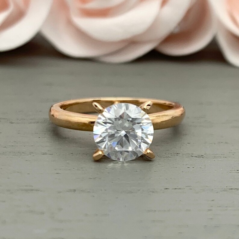 Round Cut 1.50Ct Simulated Diamond 14K Rose Gold Solitaire Engagement Ring Solid Rose Gold Bridal Wedding Promise Ring