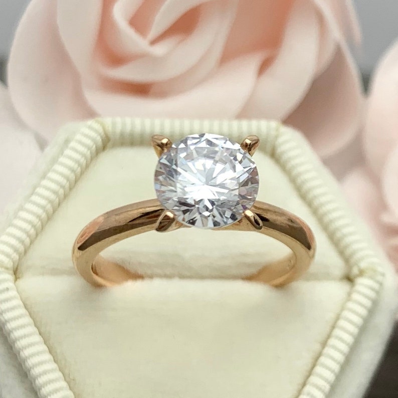 Round Cut 1.50Ct Simulated Diamond 14K Rose Gold Solitaire Engagement Ring Solid Rose Gold Bridal Wedding Promise Ring