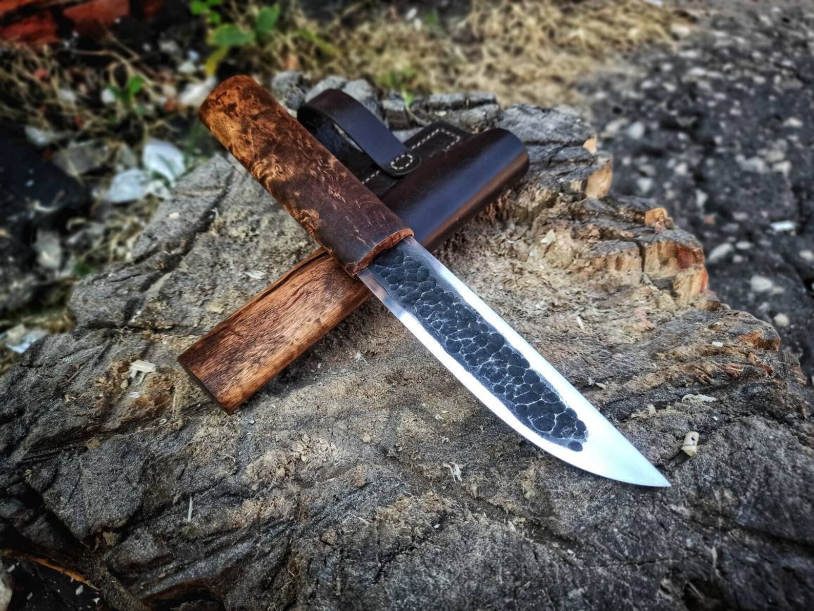 in fire Yakutian Knife with wooden case Bushcraft Etsy