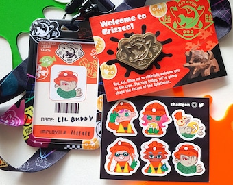 Portatarjetas de identificación Grizzco de Salmon Run de Splatoon 3 con cordón y pin de esmalte