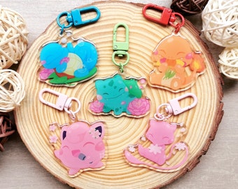 Spring Poke Charms | Bulbasaur Charmander Squirtle Jigglypuff Mew Flowers