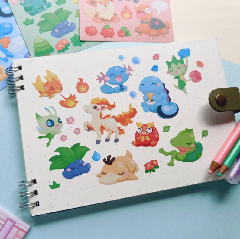 Fire Grass Water Poke Sticker Sheets | Torchic Ponyta Darumaka Torkoal ...