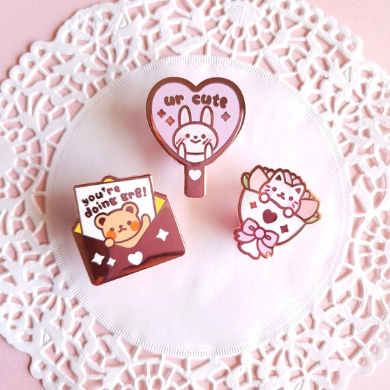 Hey you &lt;3  |  Cute Animal Self Care / Self Love Motivational Enamel Pins