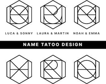 Custom Couples Tattoo Design - Minimalist Hexagon Name Logo (Digital Download)