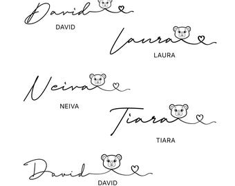 Personalized Digital Name with teddy tattoo design: Custom Handwritten panda tattoo