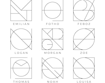 Custom Kids Name Tattoo Design, Minimalist Geometric Logo (Digital Download)