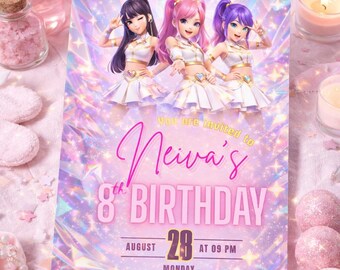 Kpop Barbie Birthday Invitation, Demon Hunters Style, Editable Canva Template (Digital Download)