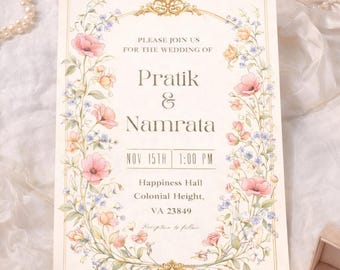 Wildflower Wedding Invitation Template, Floral Wedding Card, Digital Canva Invite, Whimsical Garden Party Invite, Boho Spring Wedding