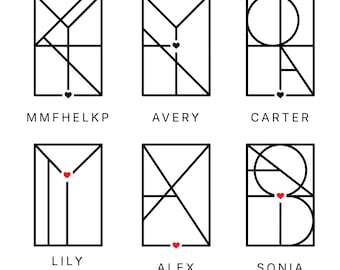 Custom Name Tattoo Design, Minimalist Monogram, Rectangle Tattoo (Digital Files)
