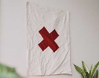 X Flag - Hand Painted - Cotton Canvas - Vintage - Wall Hanging - Banner - Tapestry - Room Decor