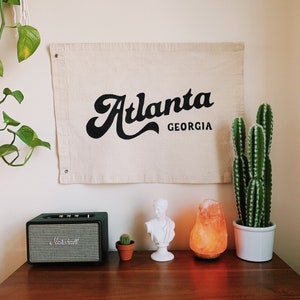 Atlanta Georgia Flag - Hand Painted - Cotton Canvas - Vintage - Wall Hanging - Banner - Tapestry - Room Decor