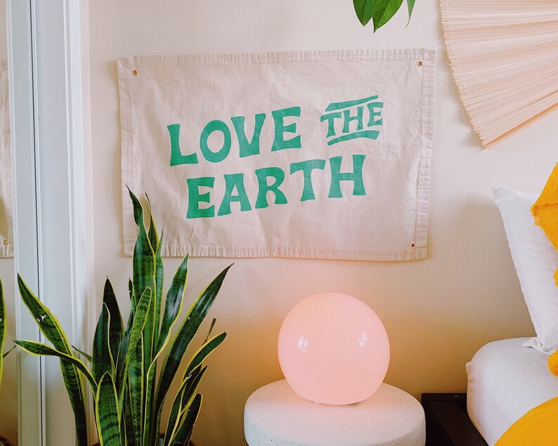 Love the Earth Banner Hand Painted Canvas Flag Pennant Etsy
