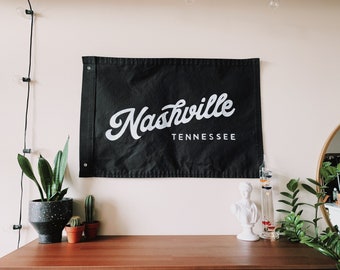 Custom Script Flag - Hand Painted - Cotton Canvas - Vintage - Wall Hanging - Banner - Tapestry - Room Decor