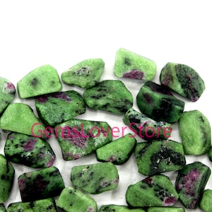 10 Raw Ruby Zoisite Gemstones: Green Anyolite Rough (16-20 MM)