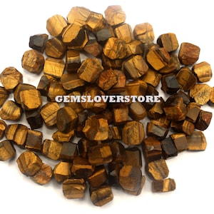 25 Raw Tiger&#39;s Eye Chunks: Chatoyant Gold Stone, 10-12mm