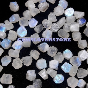 50 Piece Top Quality Raw Size 6-8 MM Moonstone Rough, Natural Rainbow Moonstone, Rough Shape Rocks and Minerals Untreated Rainbow Moonstone