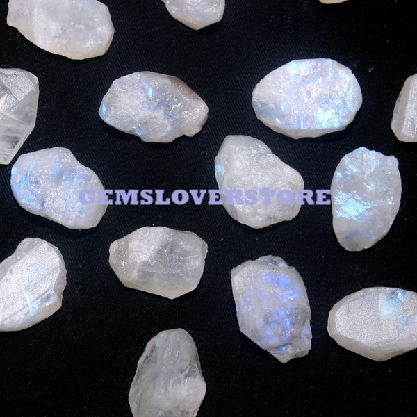 Untreated 10 Piece Rainbow 14-16 MM, Flashy Raw Gemstone, Natural Rainbow Moonstone Rough, Awesome Blue Fire Moonstones Healing Crystal Raw