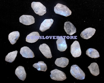 10 Pieces Rare Moonstone Rough Size 16-20 MM, Natural Rainbow Moonstone Flashy Raw , White Moonstone Rough Gemstone Flashy Rainbow Fire Raw